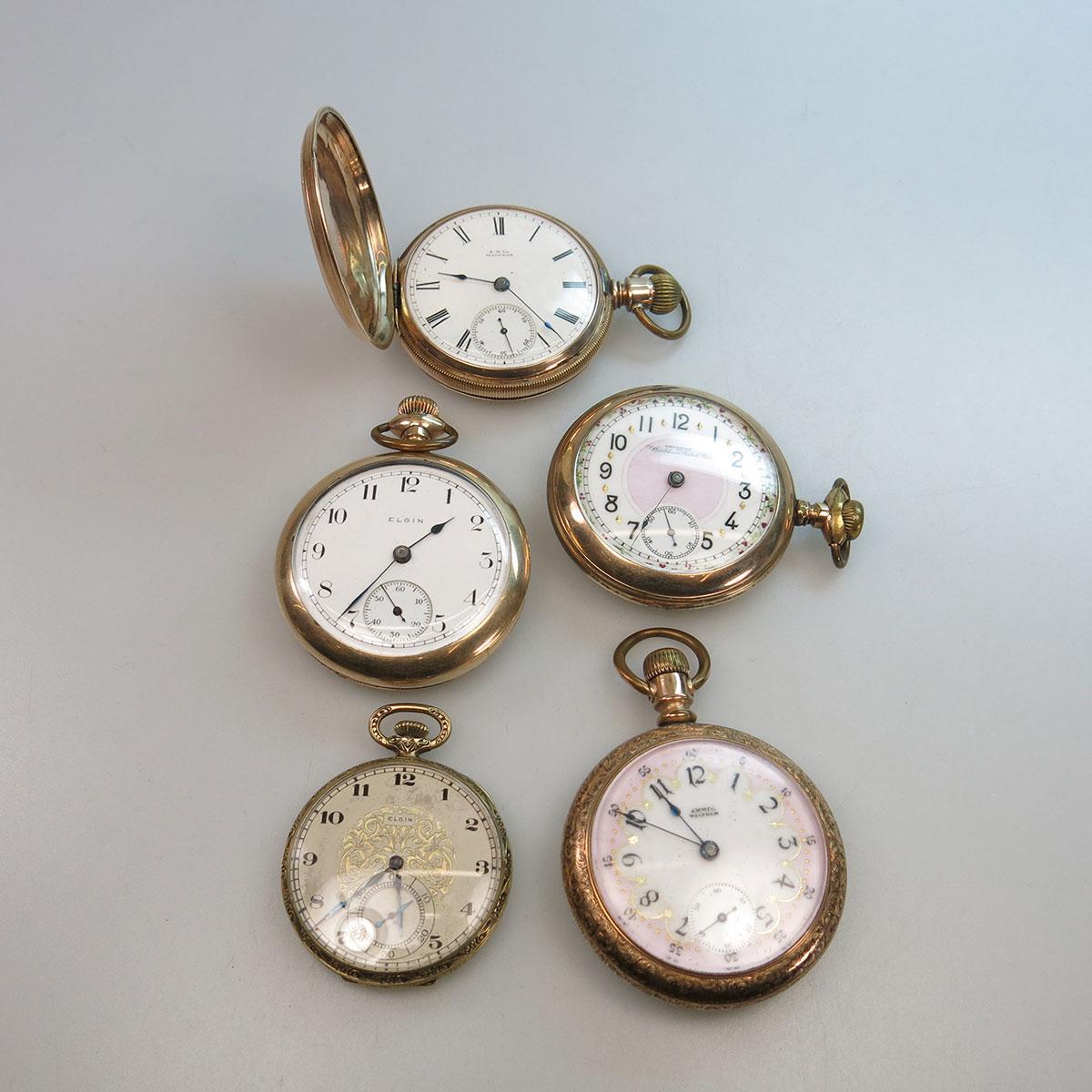 3 Waltham And 2 Elgin Pocket Watches