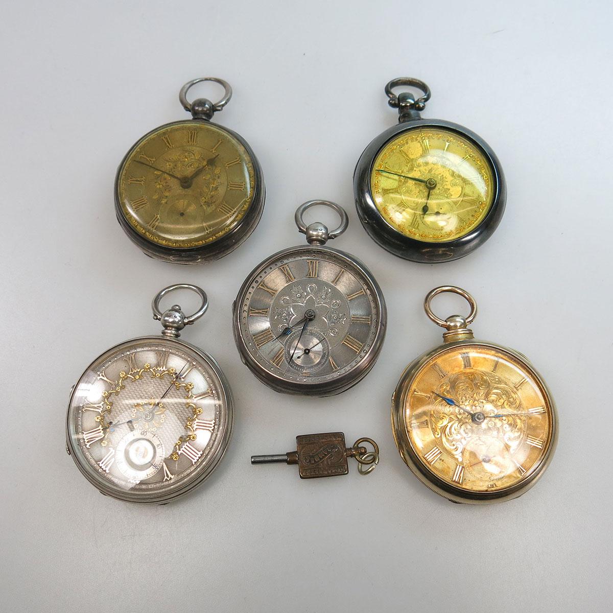 5 Various Keywind Openface Pocket Watches