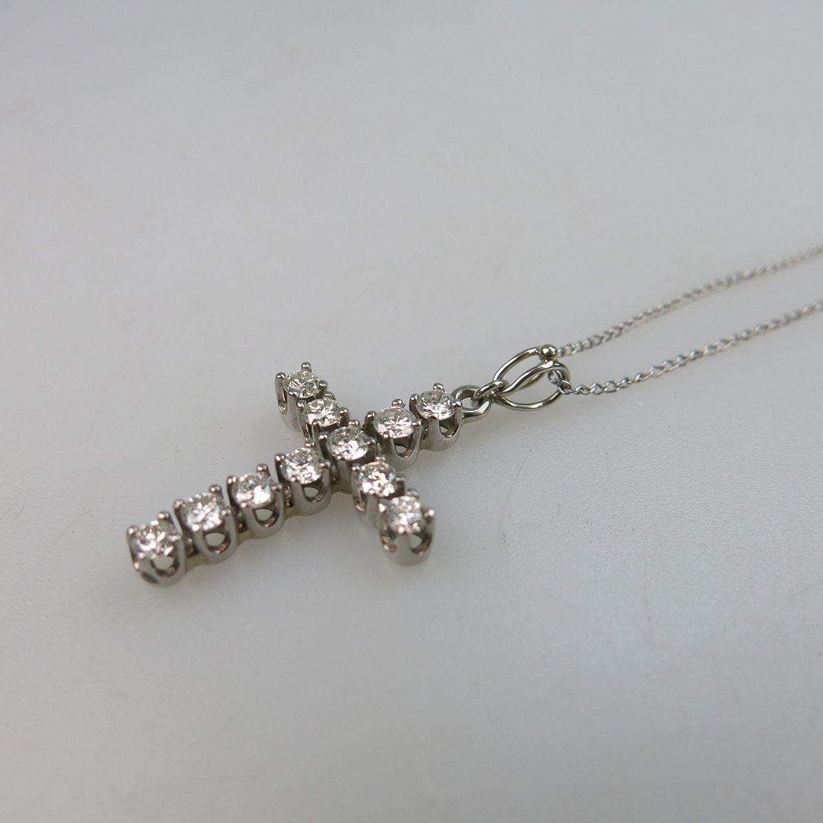 14k White Gold Chain And Cross Pendant