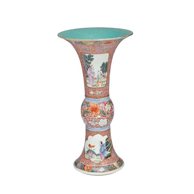 Famille Rose Beacker Vase, Gu, Qianlong Mark 