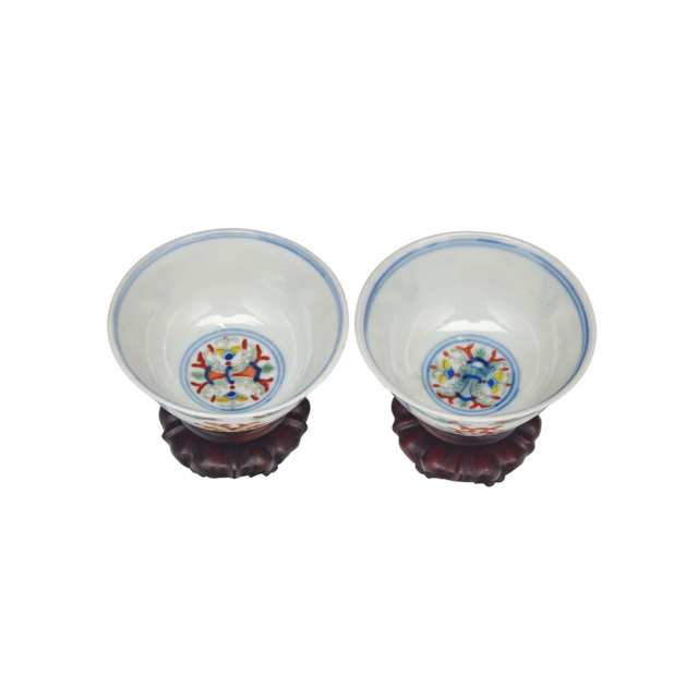 Pair of Famille Rose Wine Cups, Hongxian Mark