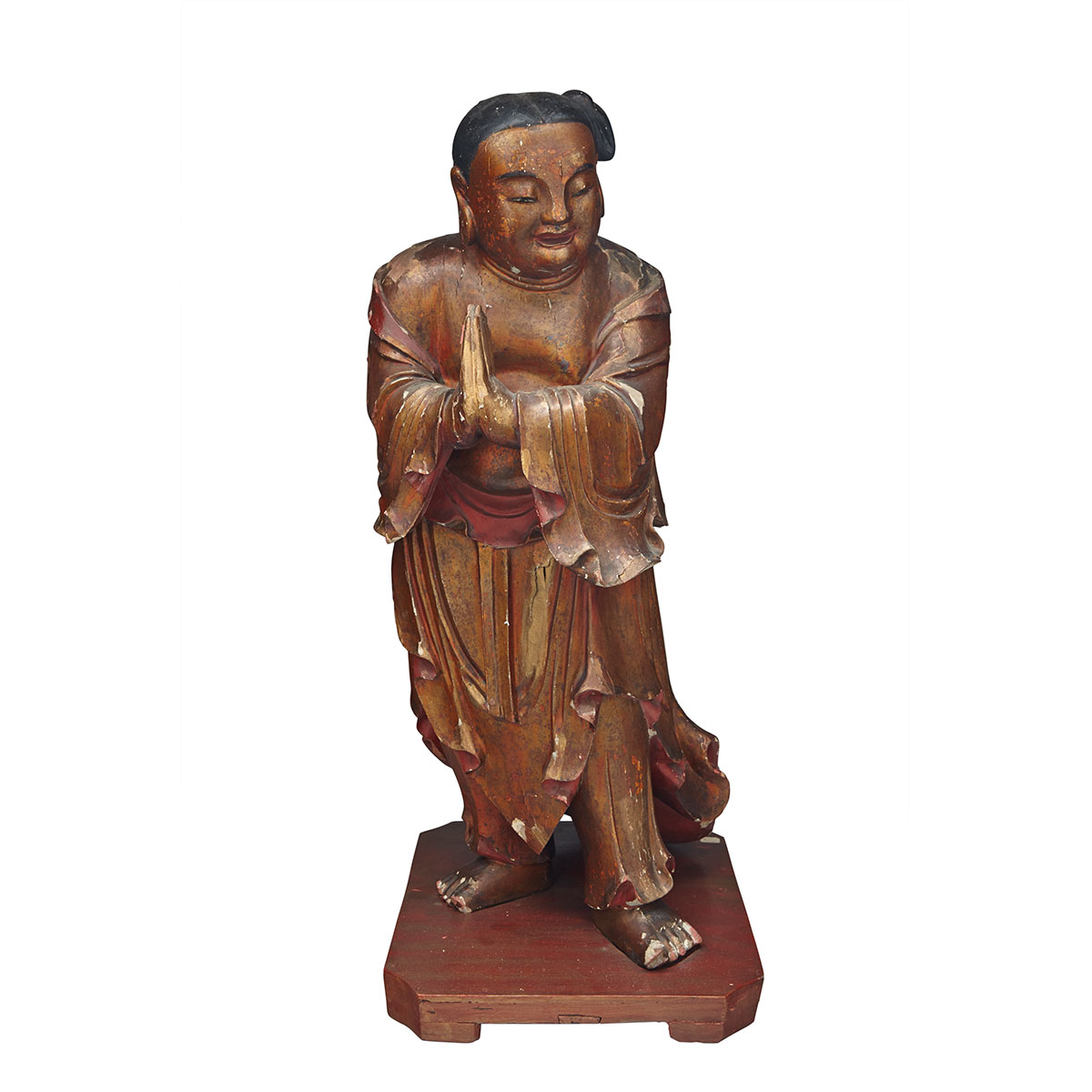 Red Lacquer Wood Figure of an Attendant, 19th Century