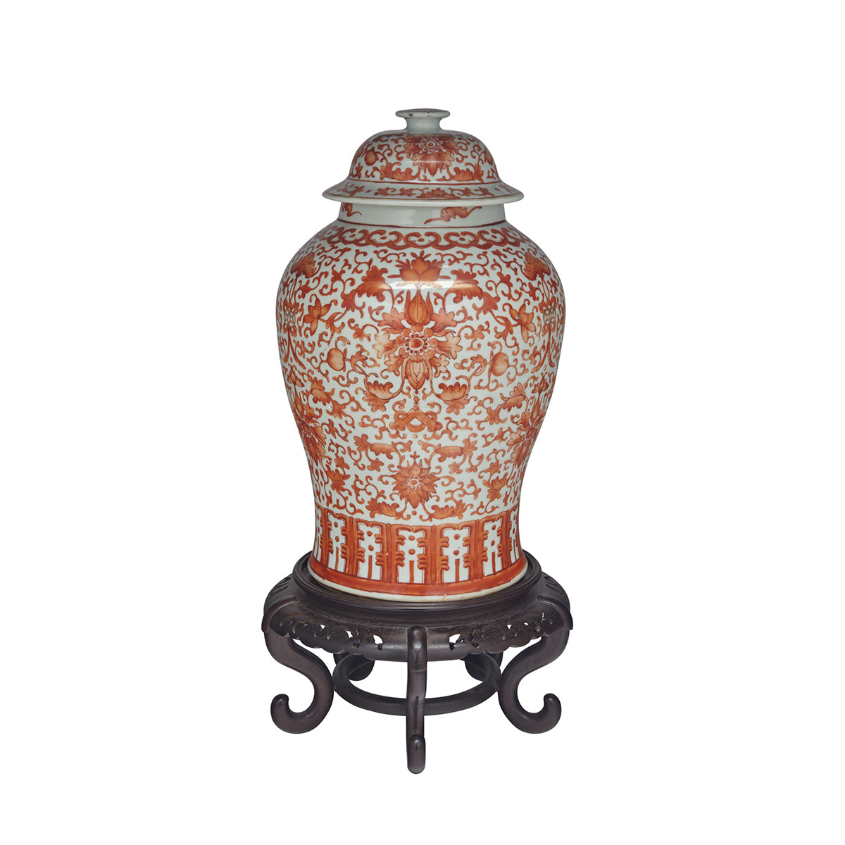 Large Iron Red Lotus Temple Jar and Cover, 19th Century