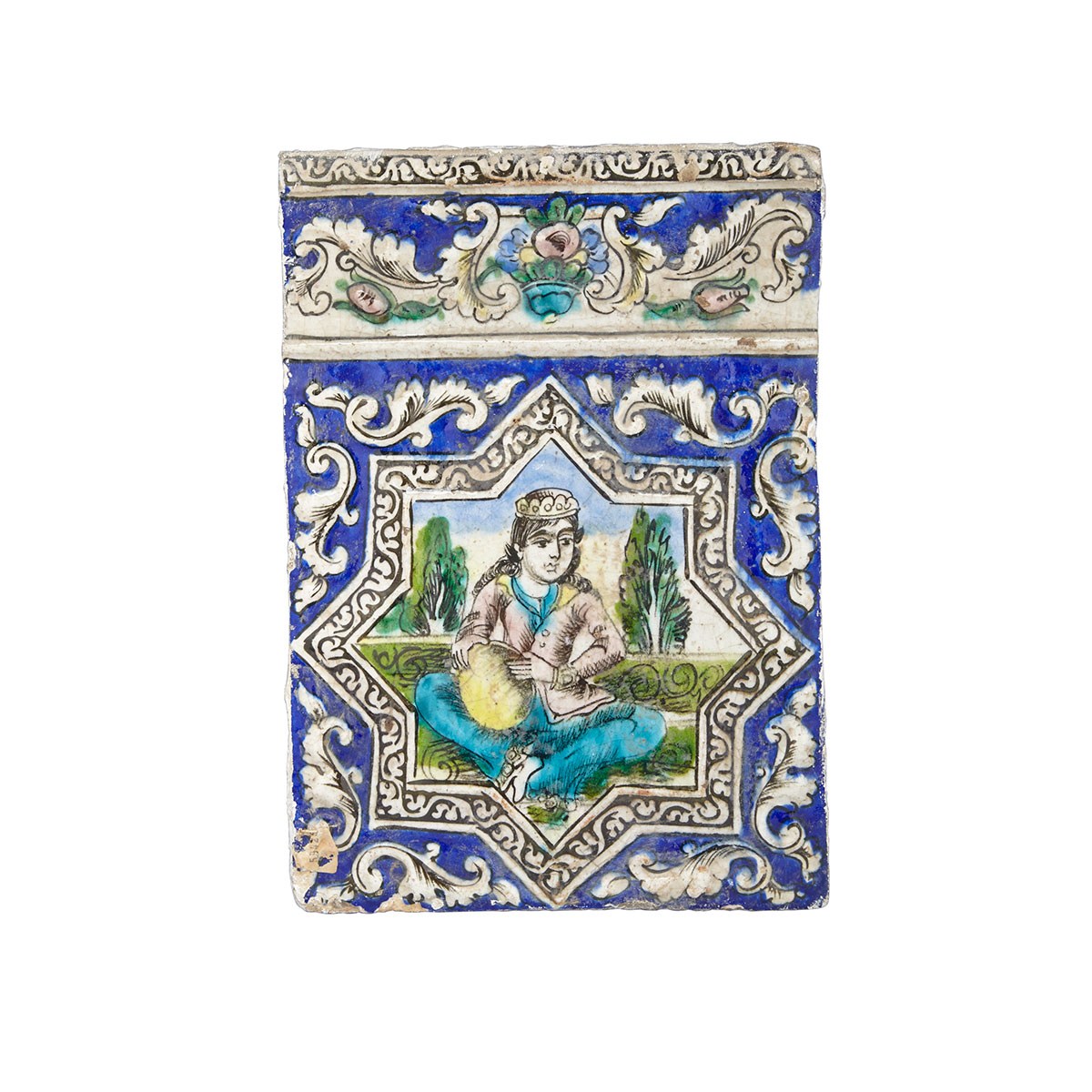 Pair of Polychromed Architectural Pottery Tiles, Persia/Qajar, Late 19th Century