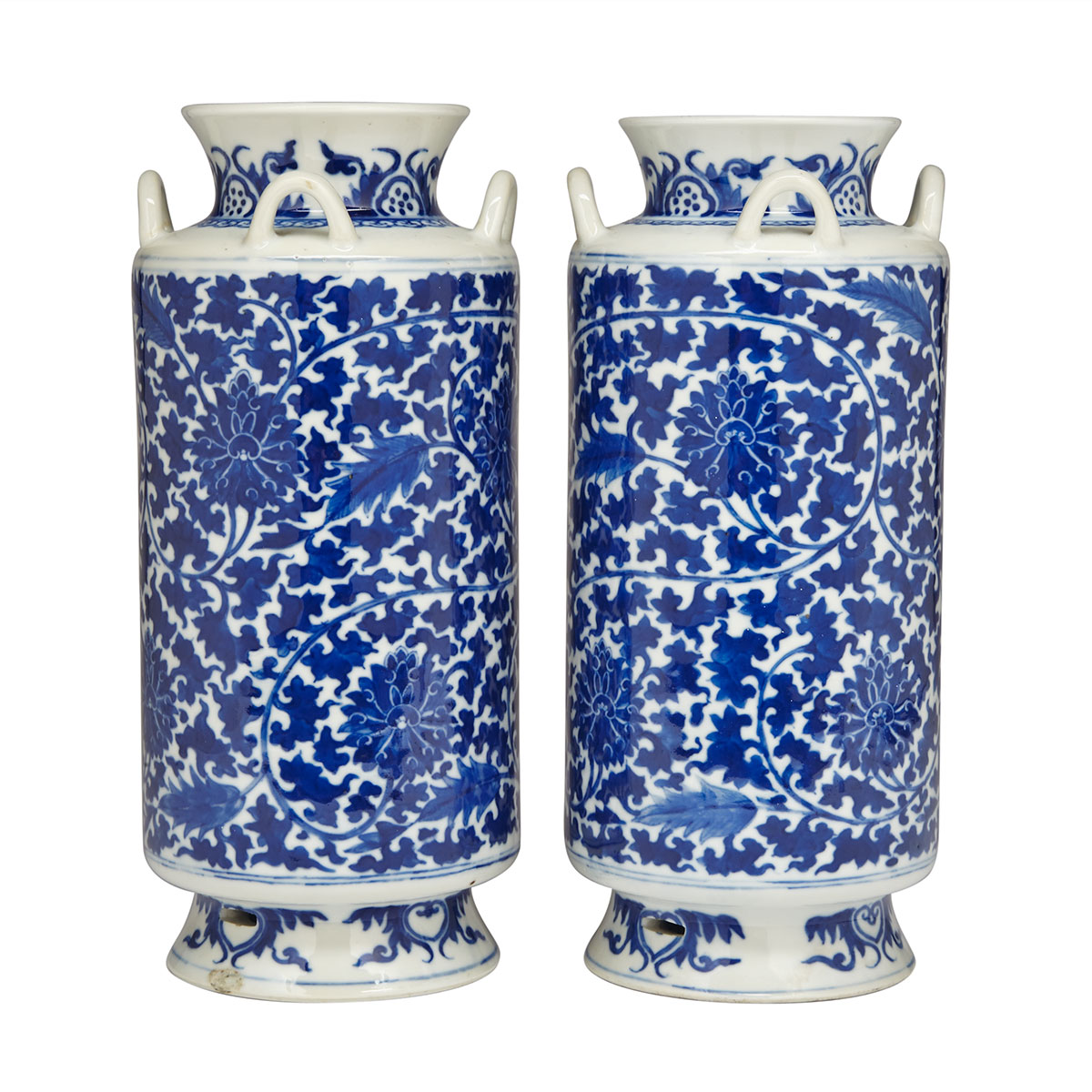 Pair of Blue and White Cylindrical Lotus Vases, Yongzheng Mark