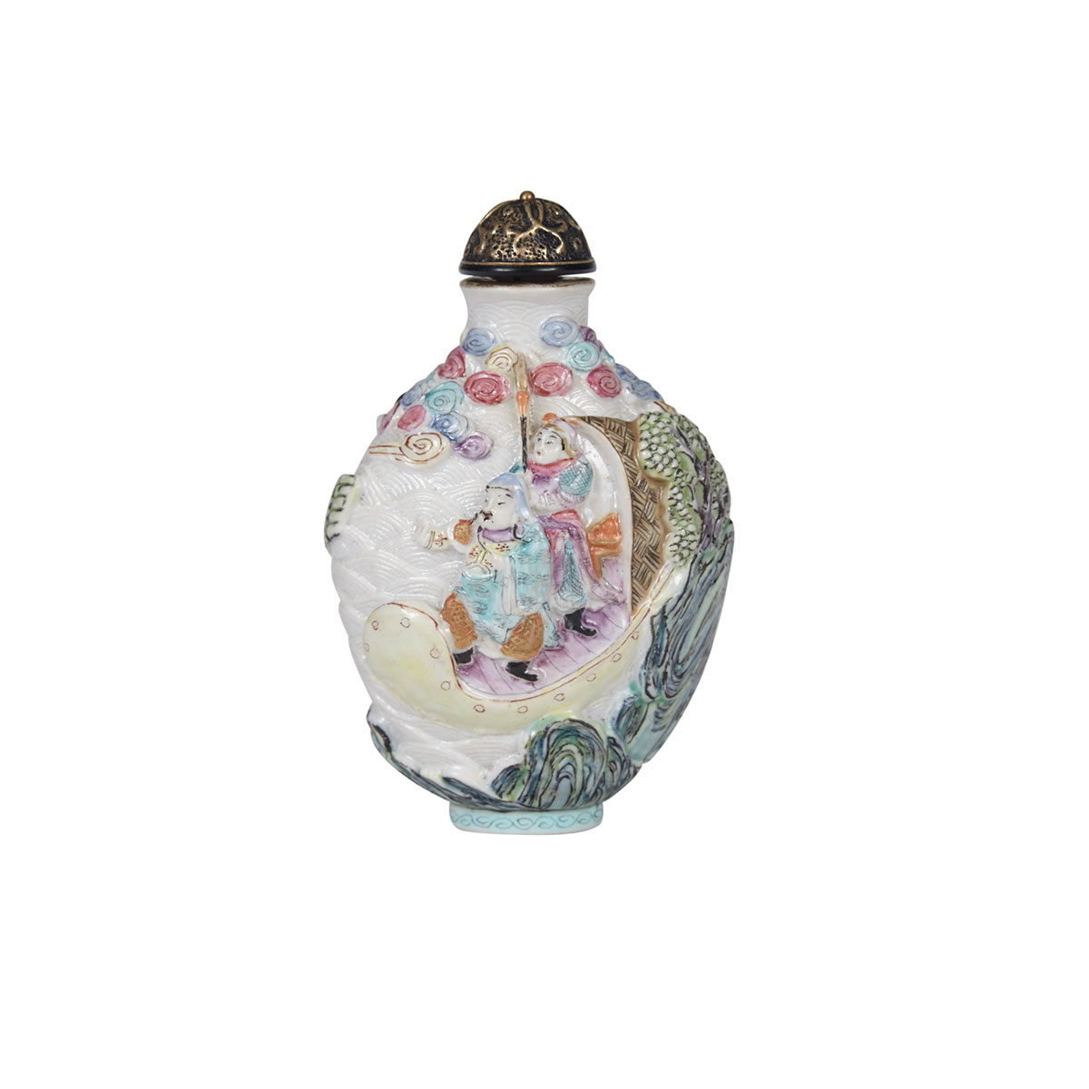 Famille Rose ‘Red Cliff’ Snuff Bottle, Qianlong Mark, 19th Century
