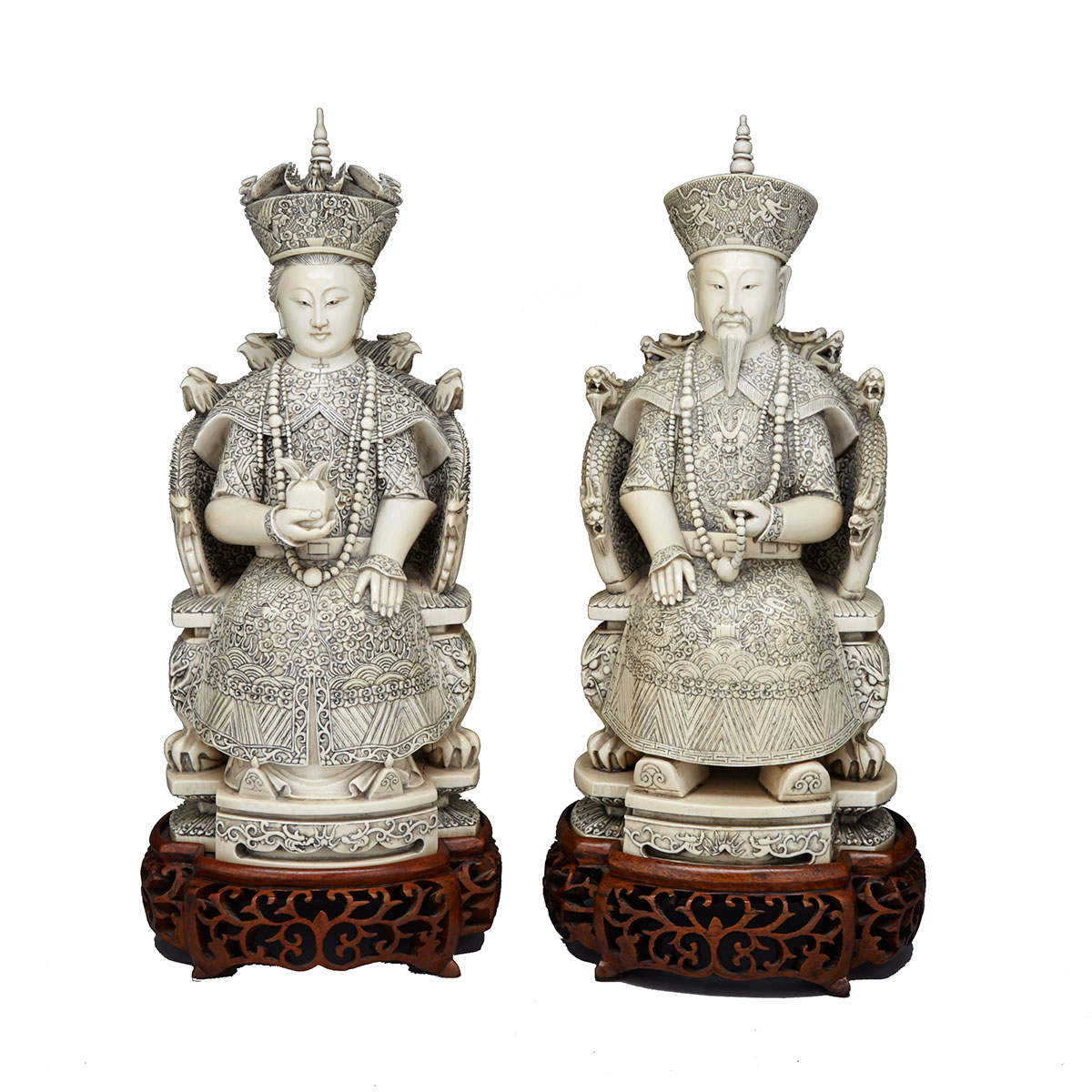 Large Ivory Carved Seated King and Queen, Circa 1940’s