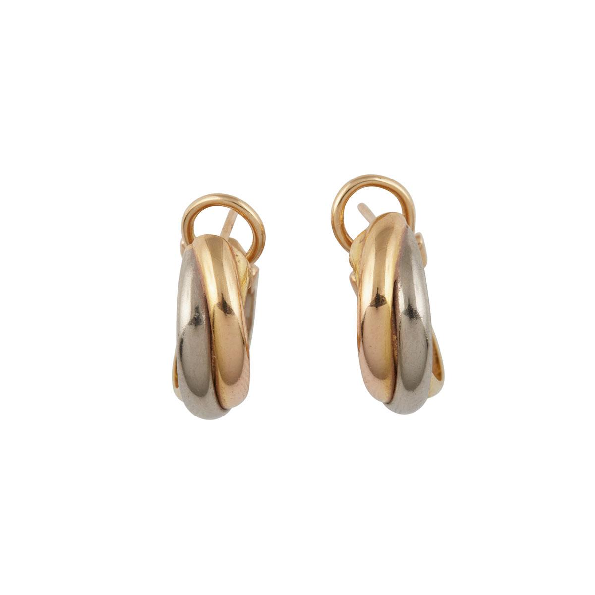 Pair Of Cartier 18k Three Colour Gold Trinity Earrings