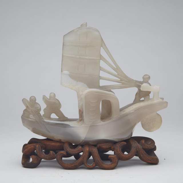 Large Agate Carved Boat, 19th Century
