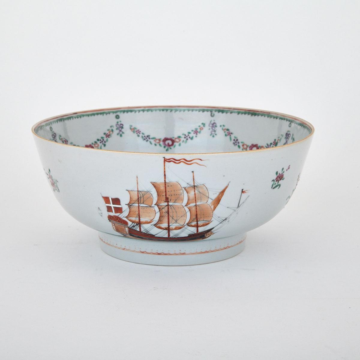 Large Export Famille Rose Punch Bowl