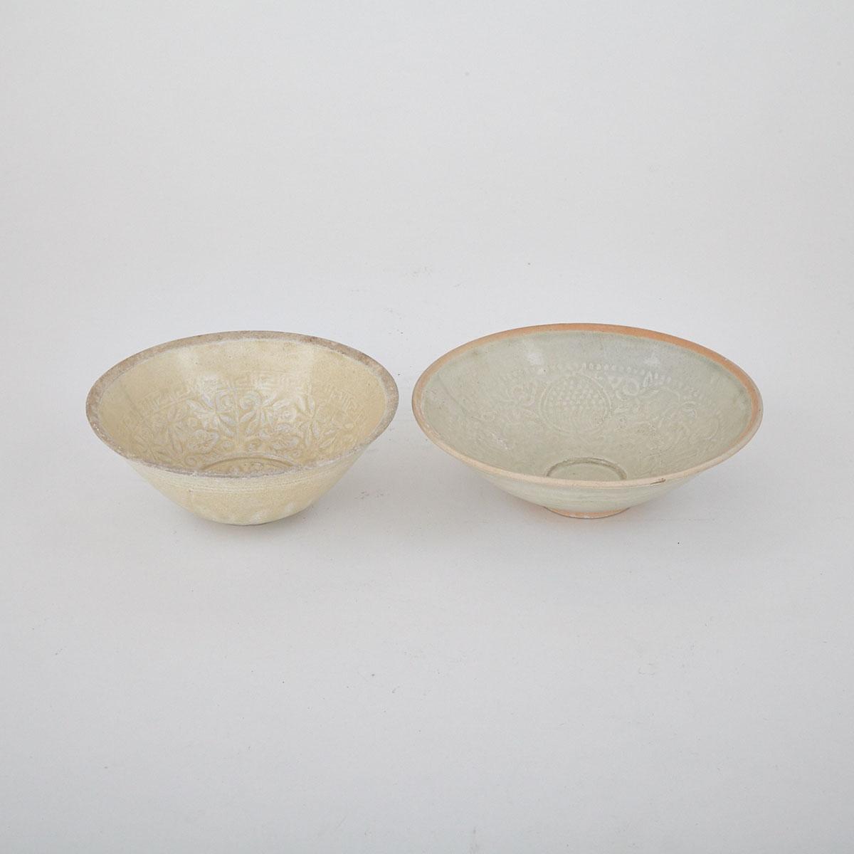 Two White Glazed Moulded  Bowls, South East Asia, 16th/17th Century