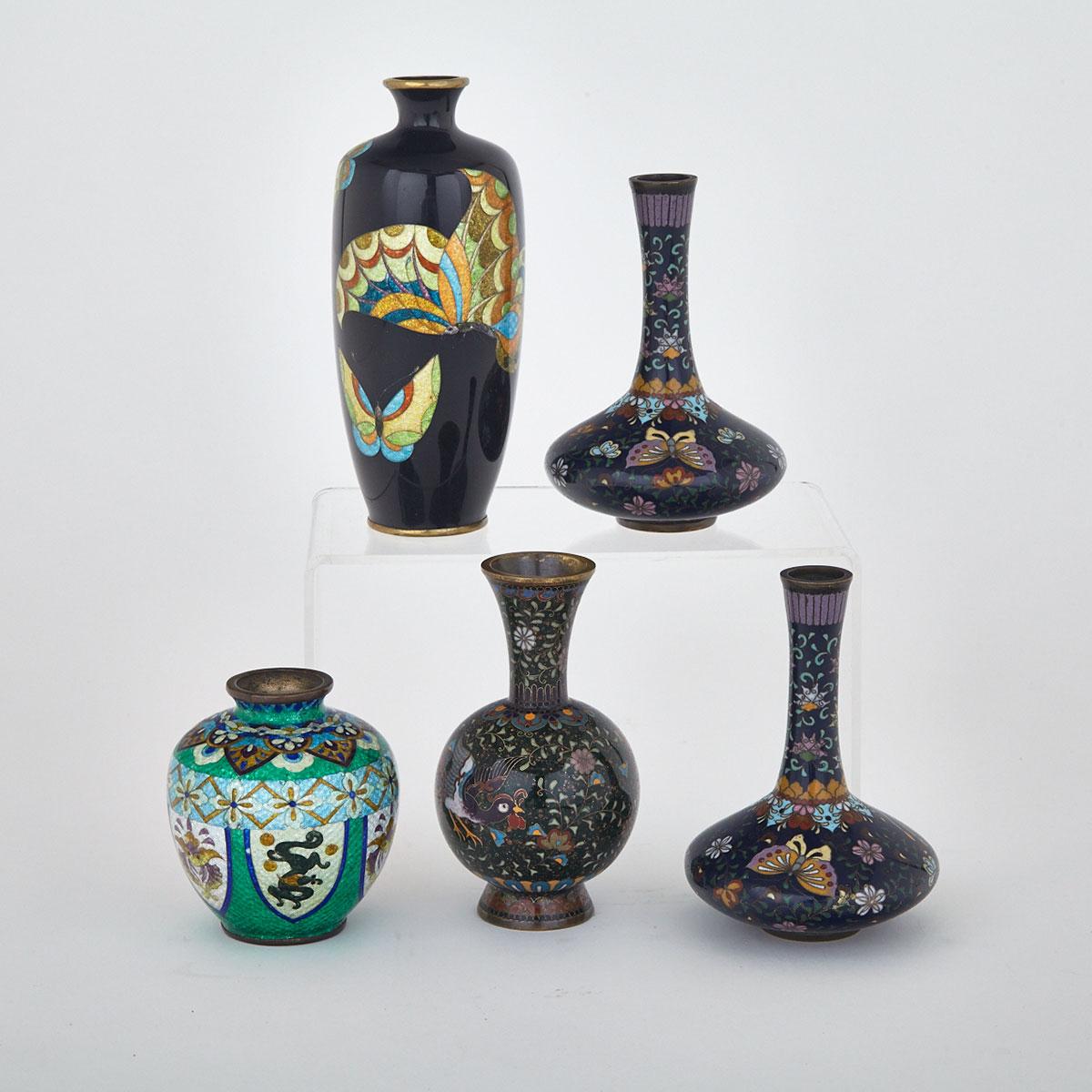 Five Cloisonné Enamel Vessels, China, 20th Century
