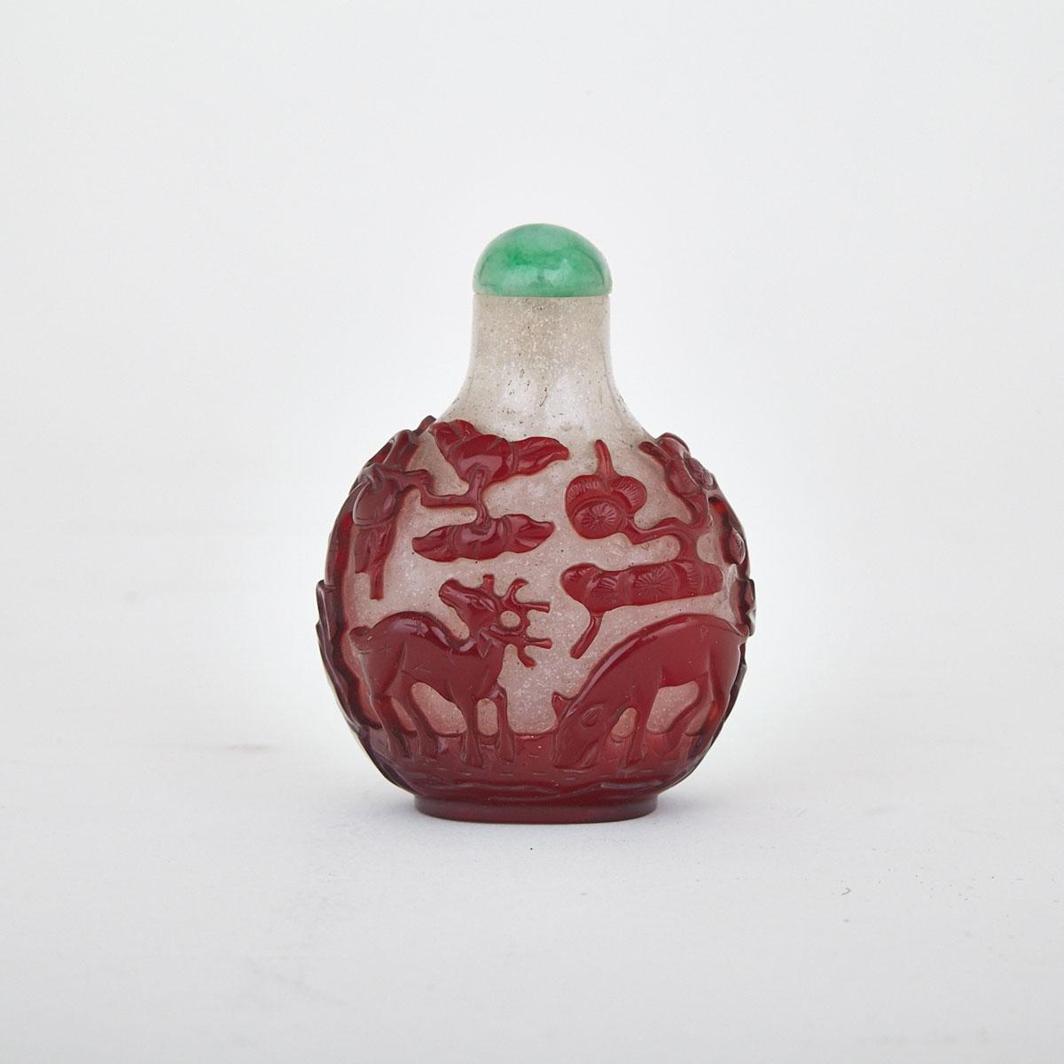 Red Overlay White Snuff Bottle, 19th/20th Century