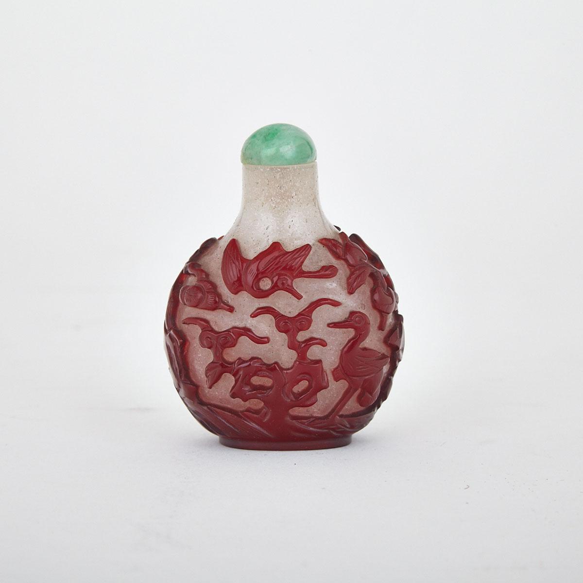 Red Overlay White Snuff Bottle, 19th/20th Century