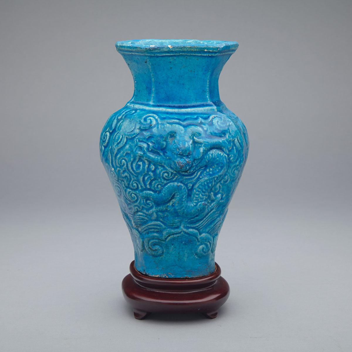 Blue Glazed Moulded Vase, Ming Dynasty