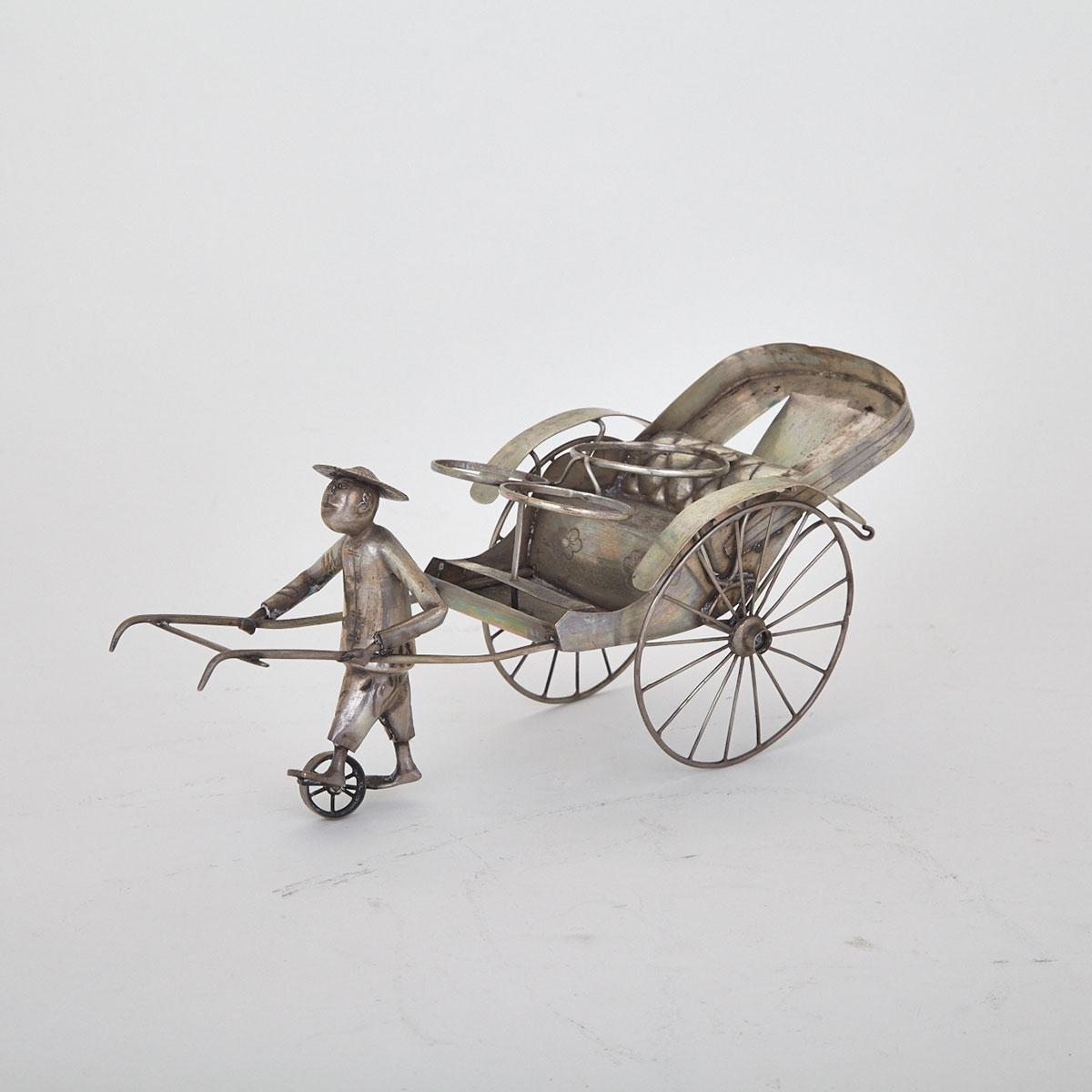 Export Silver Rickshaw and Figure, Late 19th Century