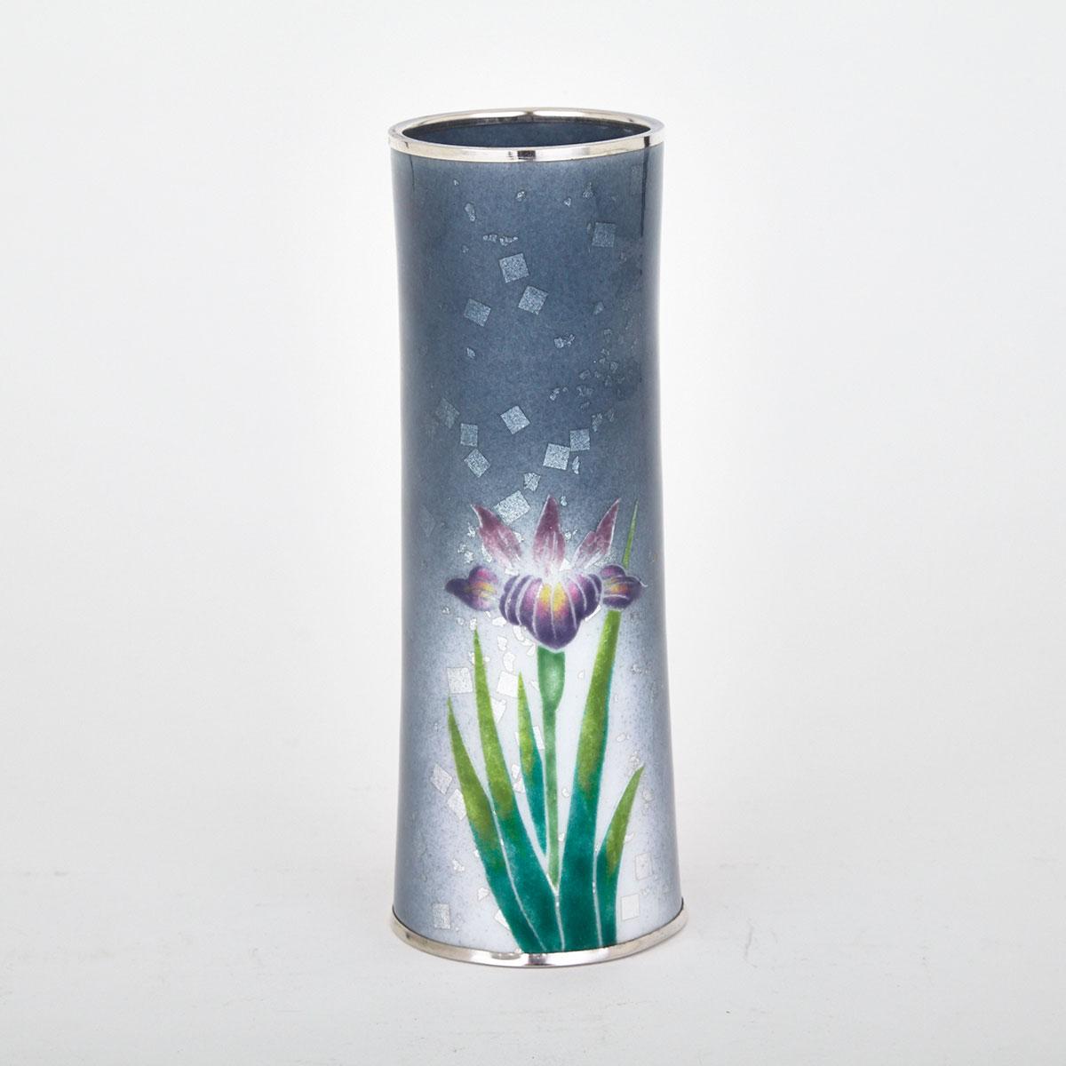 Enamel and Silver Floral Vase, Japan, Early 20th Century