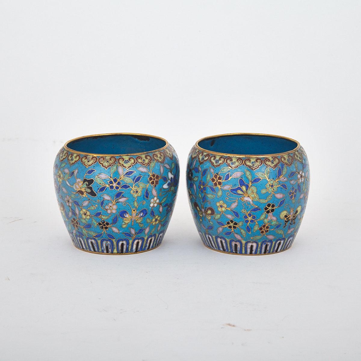 Pair of Blue Ground Cloisonné Enamel Cups, China