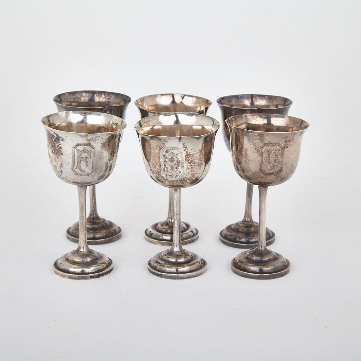 Six Export Silver Goblets, Circa 1900