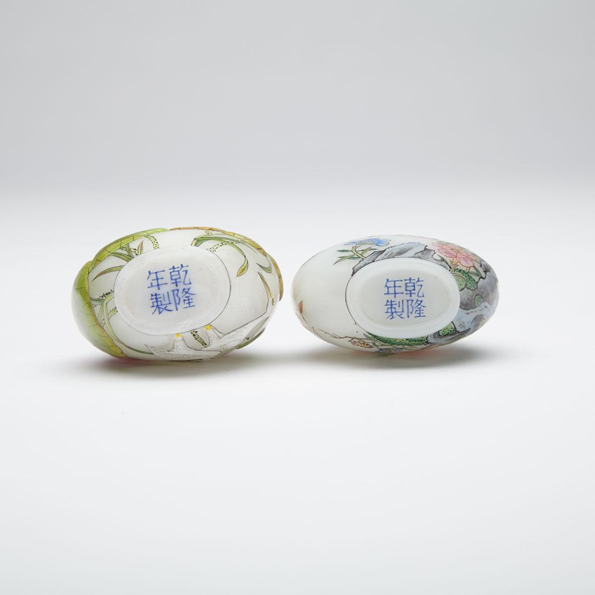 Pair of Enameled Glass Snuff Bottles, Qianlong Mark