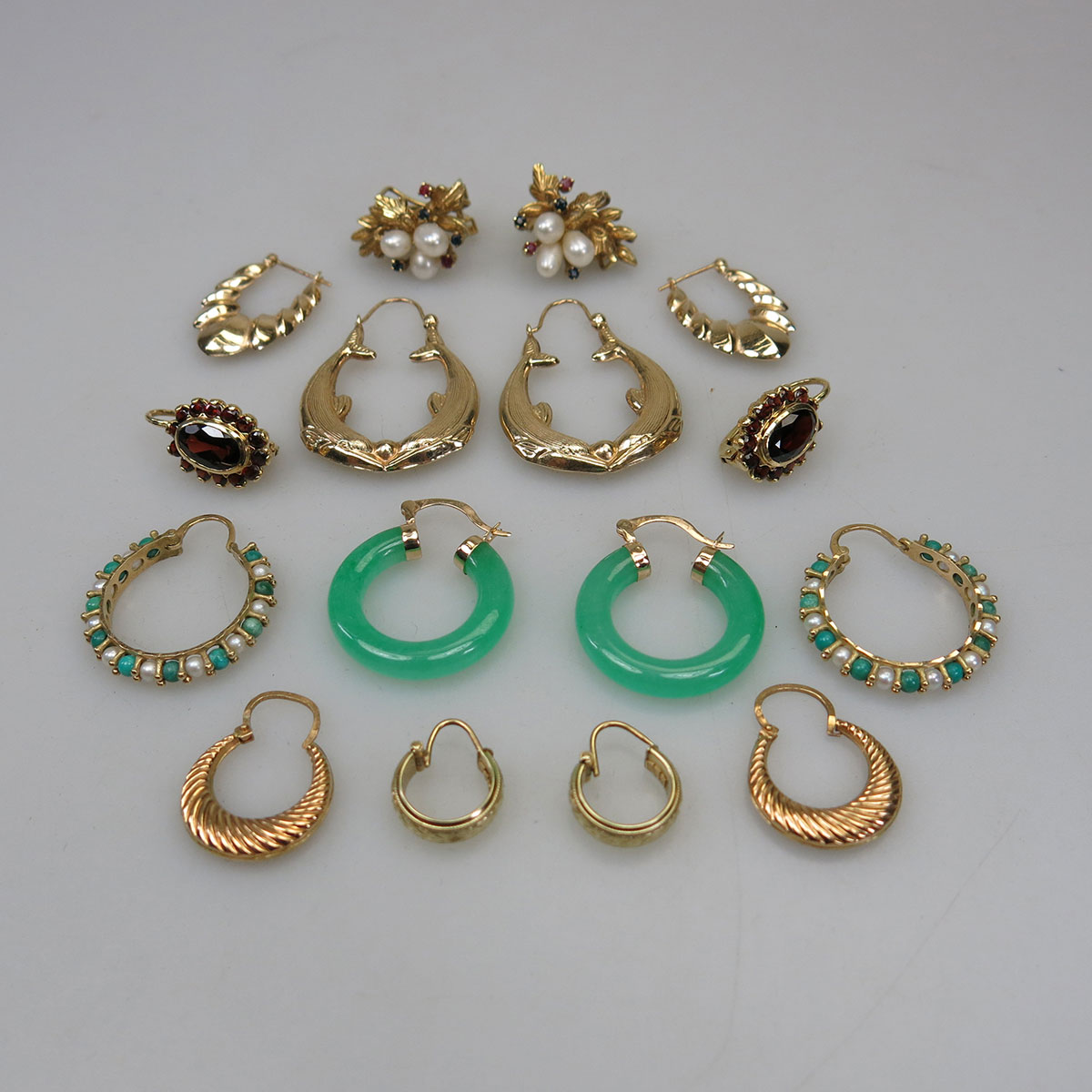 8 Pairs Of Various Gold Earrings