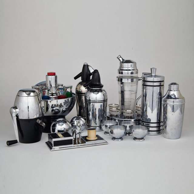 Miscellaneous Group of Chrome Bar Ware, mid 20th century