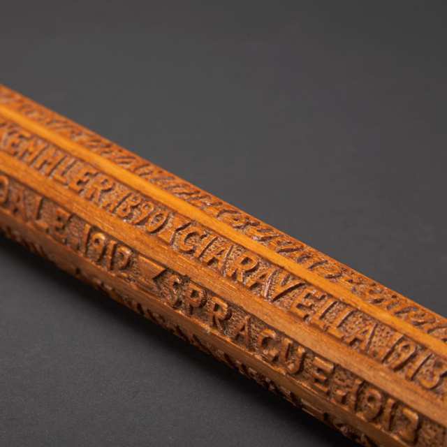 Turned and Carved Oak Walking Stick Bearing Names and Dates of the Executions of 55 Men Executed by Electric Chair at Auburn Prison, New York Between 1890-1916