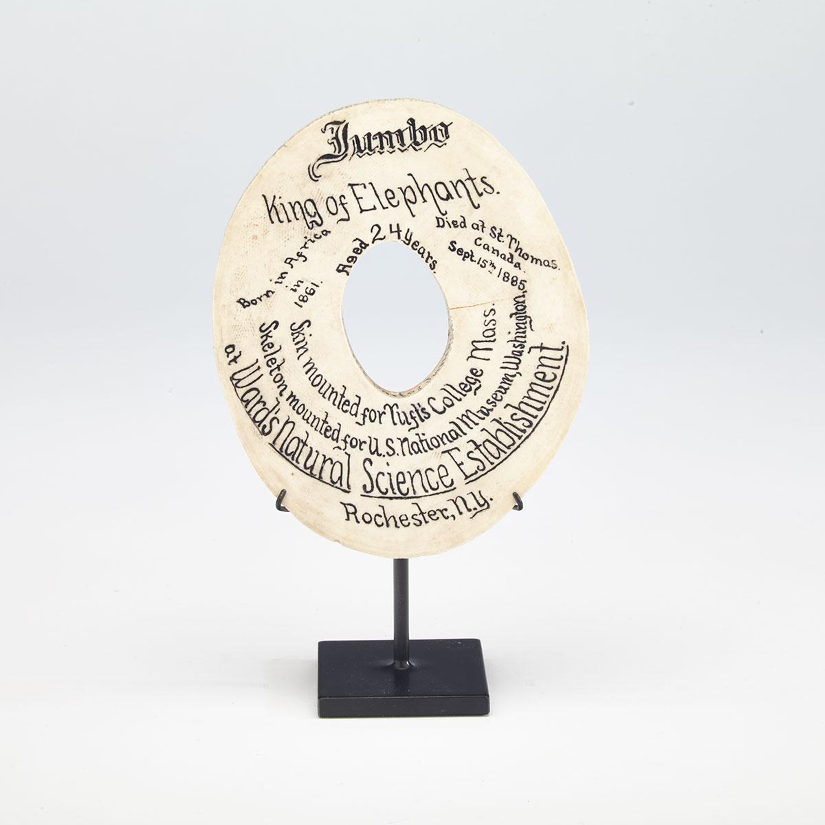 Jumbo, The Elephant: Commemorative Slice of Tusk, 1885