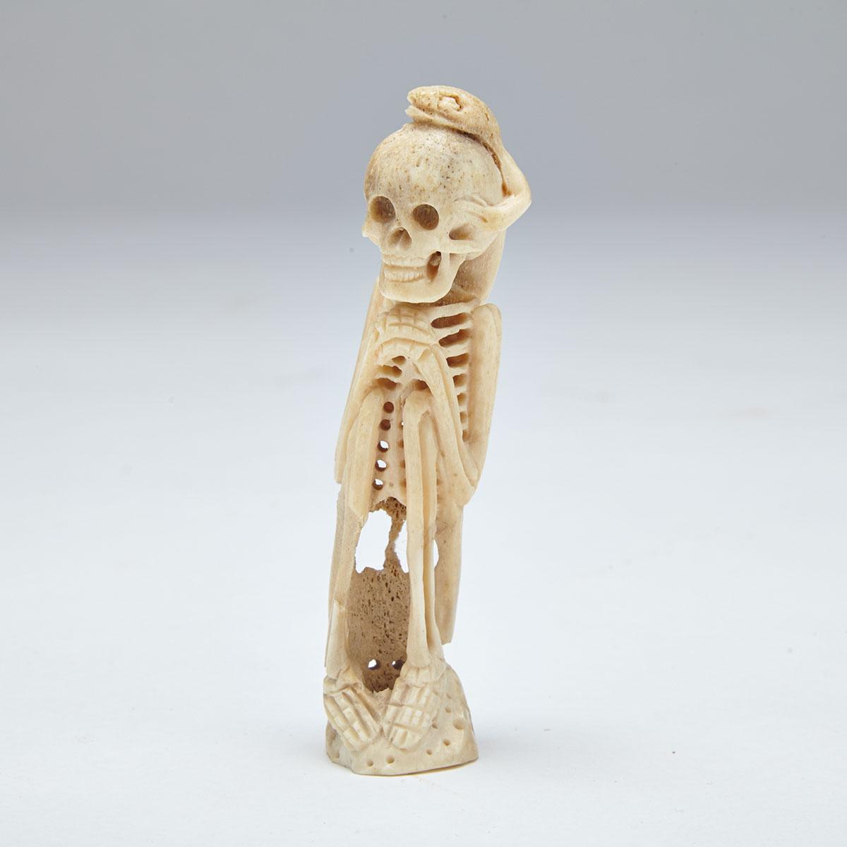 Small Memento Mori School Carved Bone FIgure of a Skeleton, early-mid 20th century