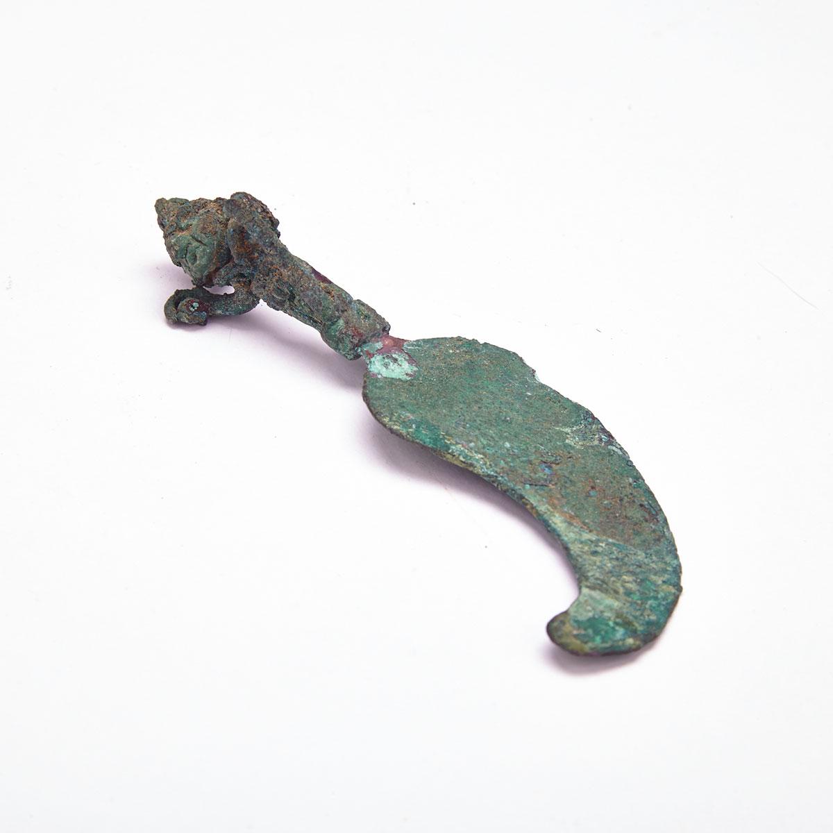 South American Pre Colombian Moche or Chimu Copper Sacrificial Knife, 12th-15th century