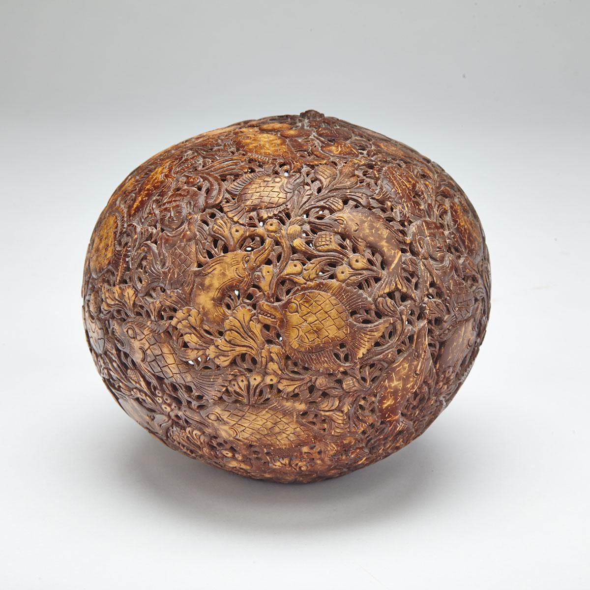 Balinese Pierce Carved Coconut Shell, mid 20th century