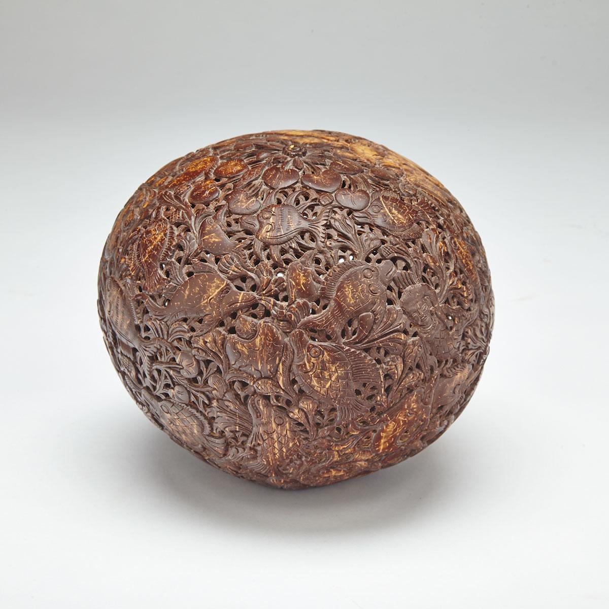 Balinese Pierce Carved Coconut Shell, mid 20th century