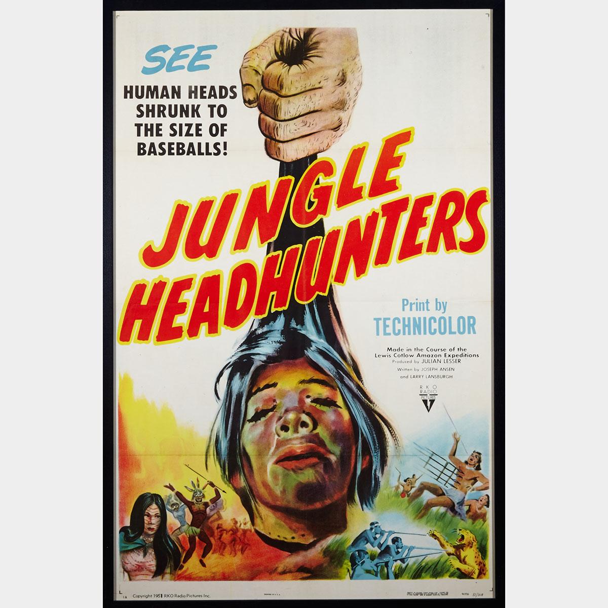 American Chromolithograph One Sheet Movie Poster for ‘Jungle Headhunters’, 1951