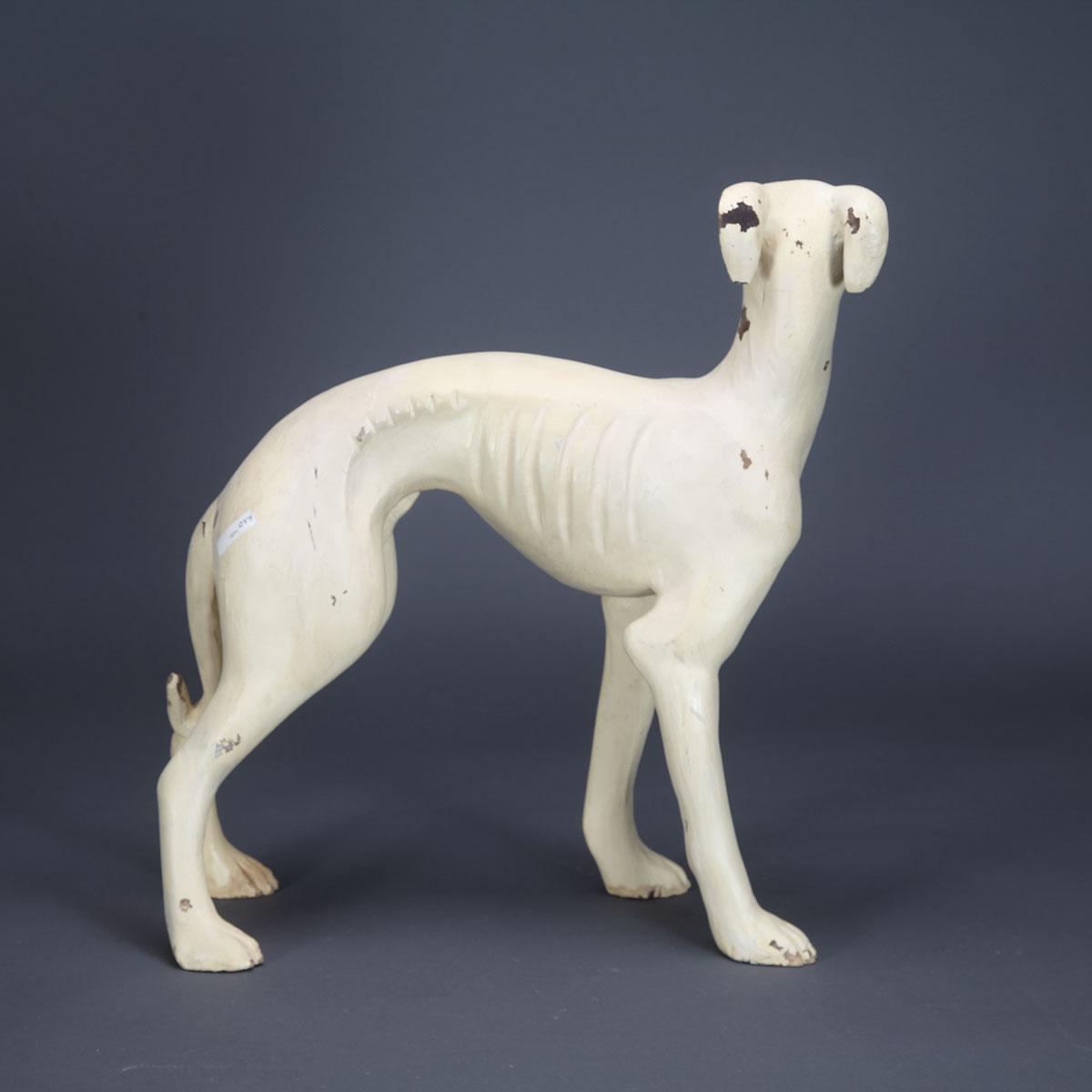 Painted Carved Wood Model of a Greyhound, mid 20th century