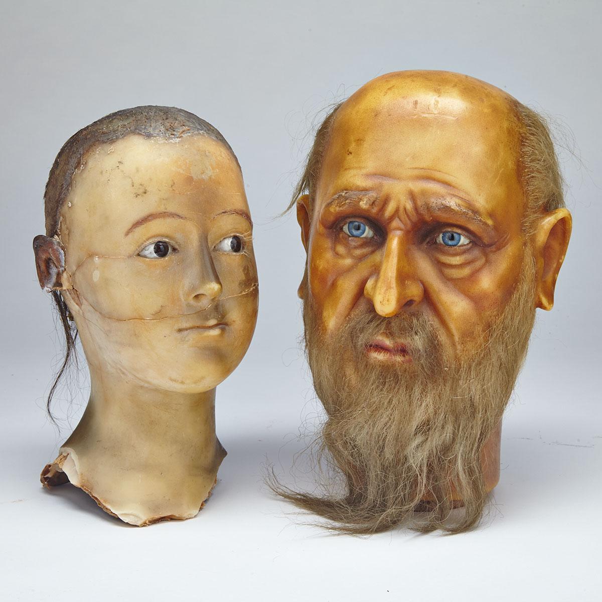 Two Wax Model Heads, late 19th/early 20th century