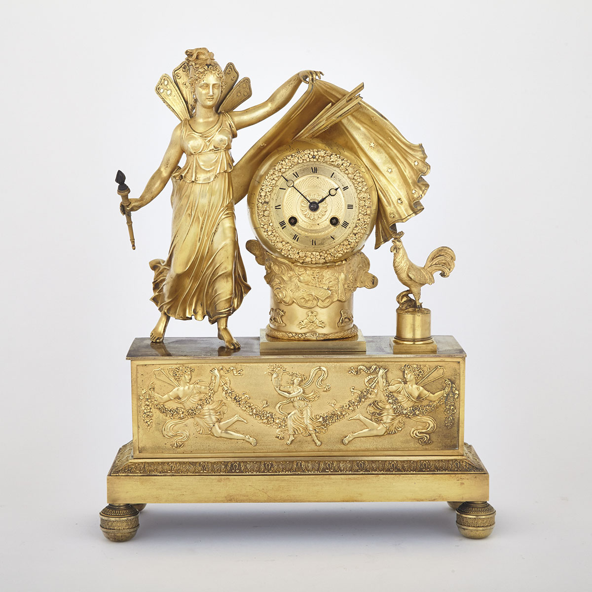 French Gilt Bronze Figural Mantle Clock, early 19th century