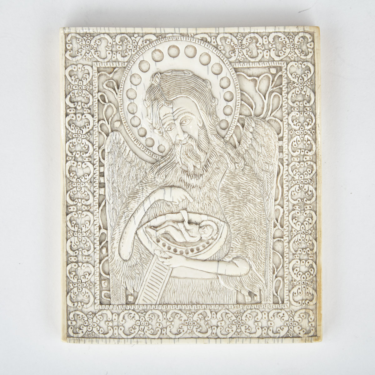 Russian Relief Carved Bone Icon, Kholmogory, 19th century