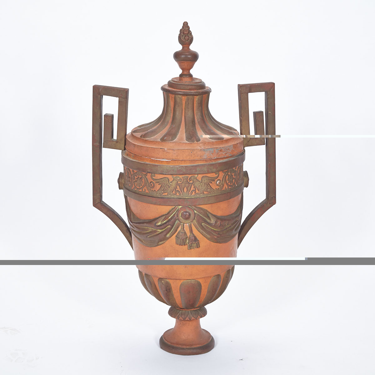 Large Neoclassical Painted Zinc Architectural Urn, late 19th century