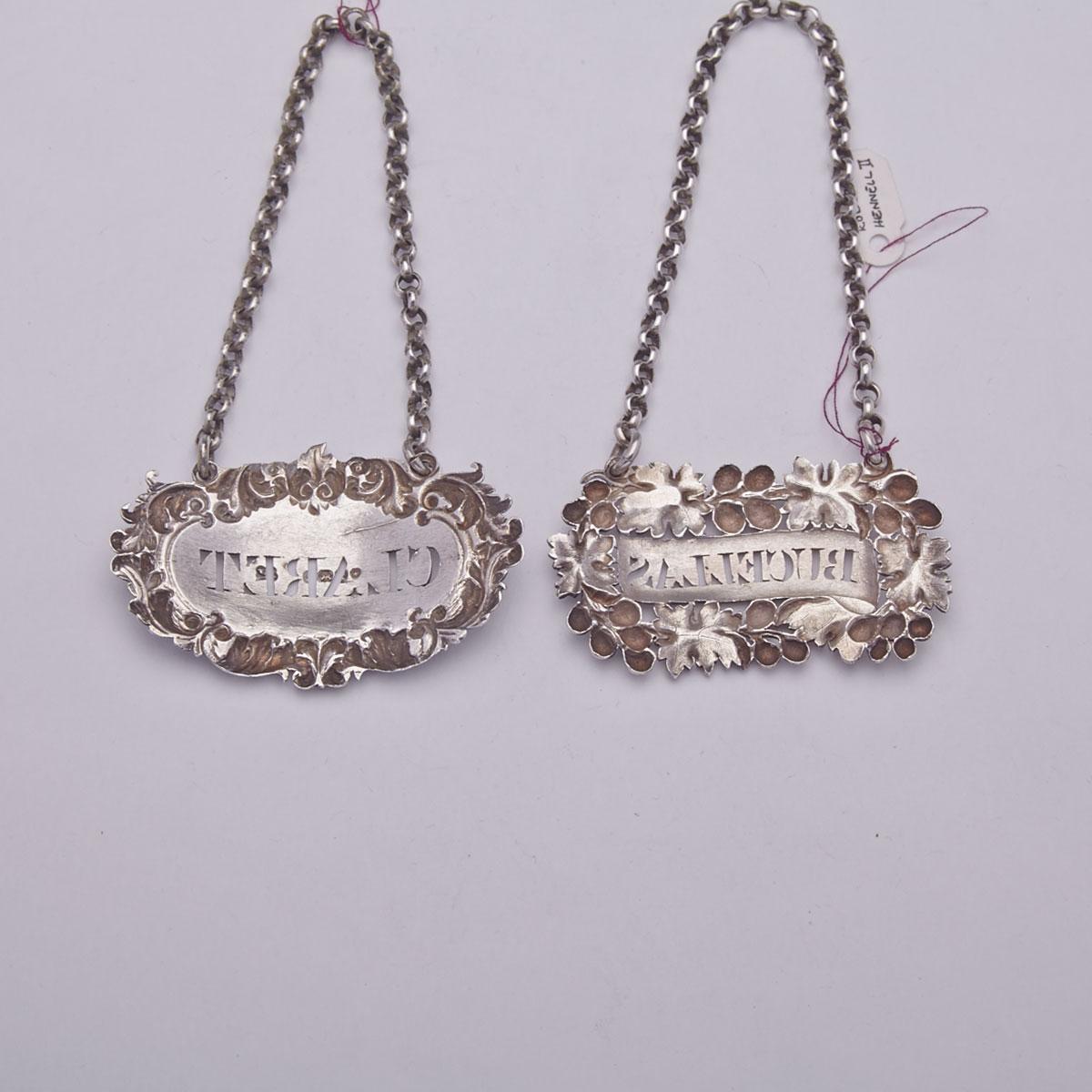 Two George IV Silver Wine Labels, Robert Hennell and John Reily, London, 1825