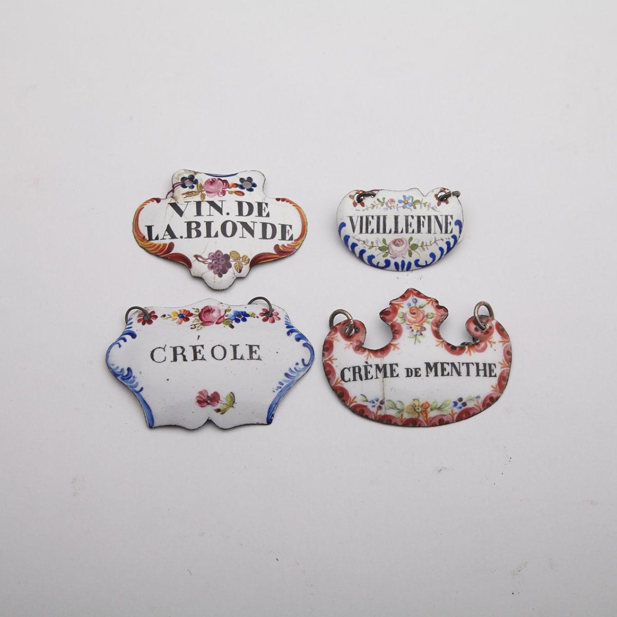 Four Various Enamel Wine Labels, late 18th/19th century