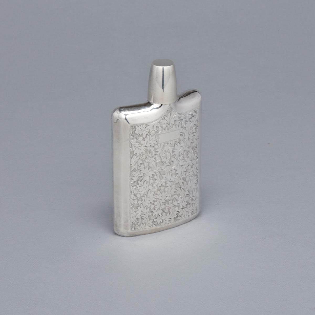 Engraved Japanese Silver Spirit Flask, 20th century