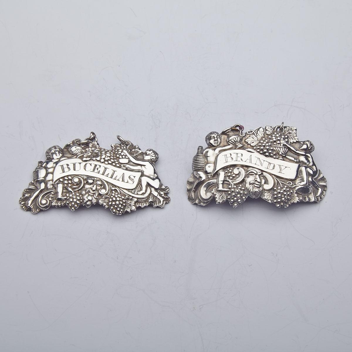 Two William IV Silver Wine Labels, Francis Clark, Birmingham, 1838 and William King, London, 1834