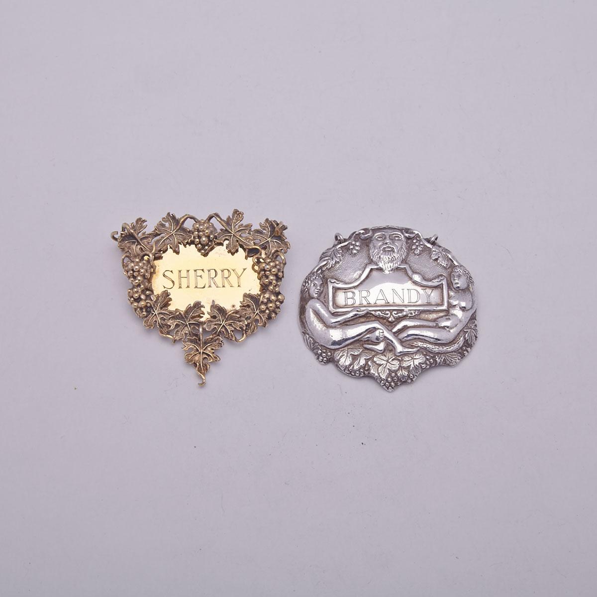 Two English Silver Wine Labels, maker’s mark BSC, London, 1966 and Israel Freeman & Son, 1972