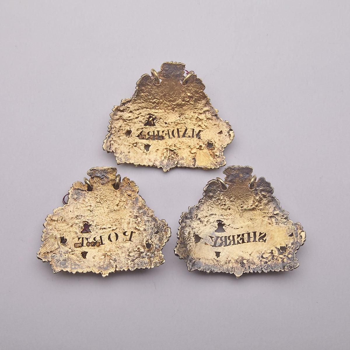 Set of Three George III Silver-Gilt Wine Labels, John Reily, London 1814