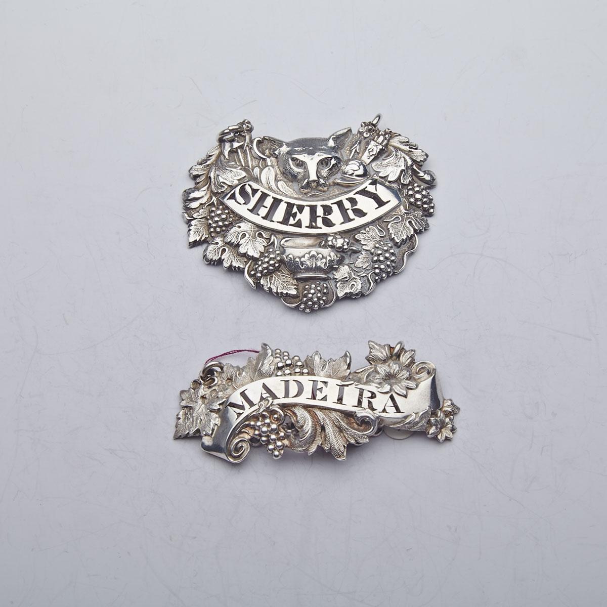 Two Late Georgian/Victorian Silver Wine Labels, Edward, Edward, John & William Barnard, London, 1836, the other unmarked, c.1820