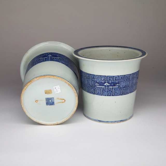 Pair of Blue and White Planters, Qianlong Mark, 19th Century 