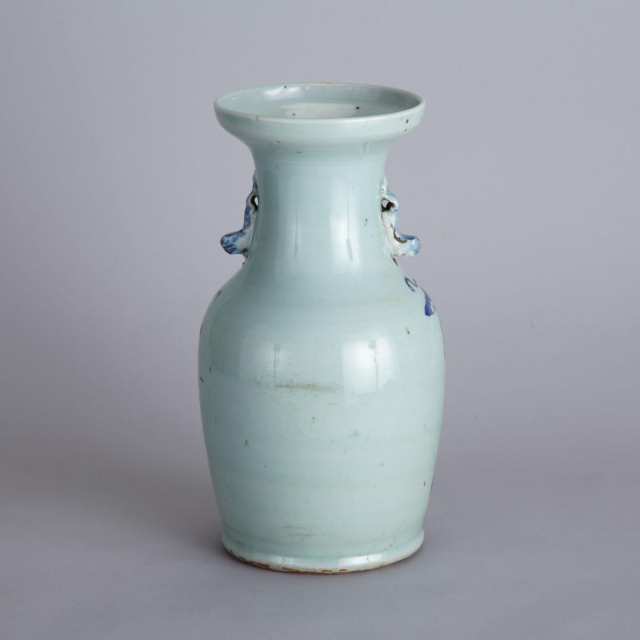 Blue and White Turquoise Ground Baluster Vase, Early 20th Century