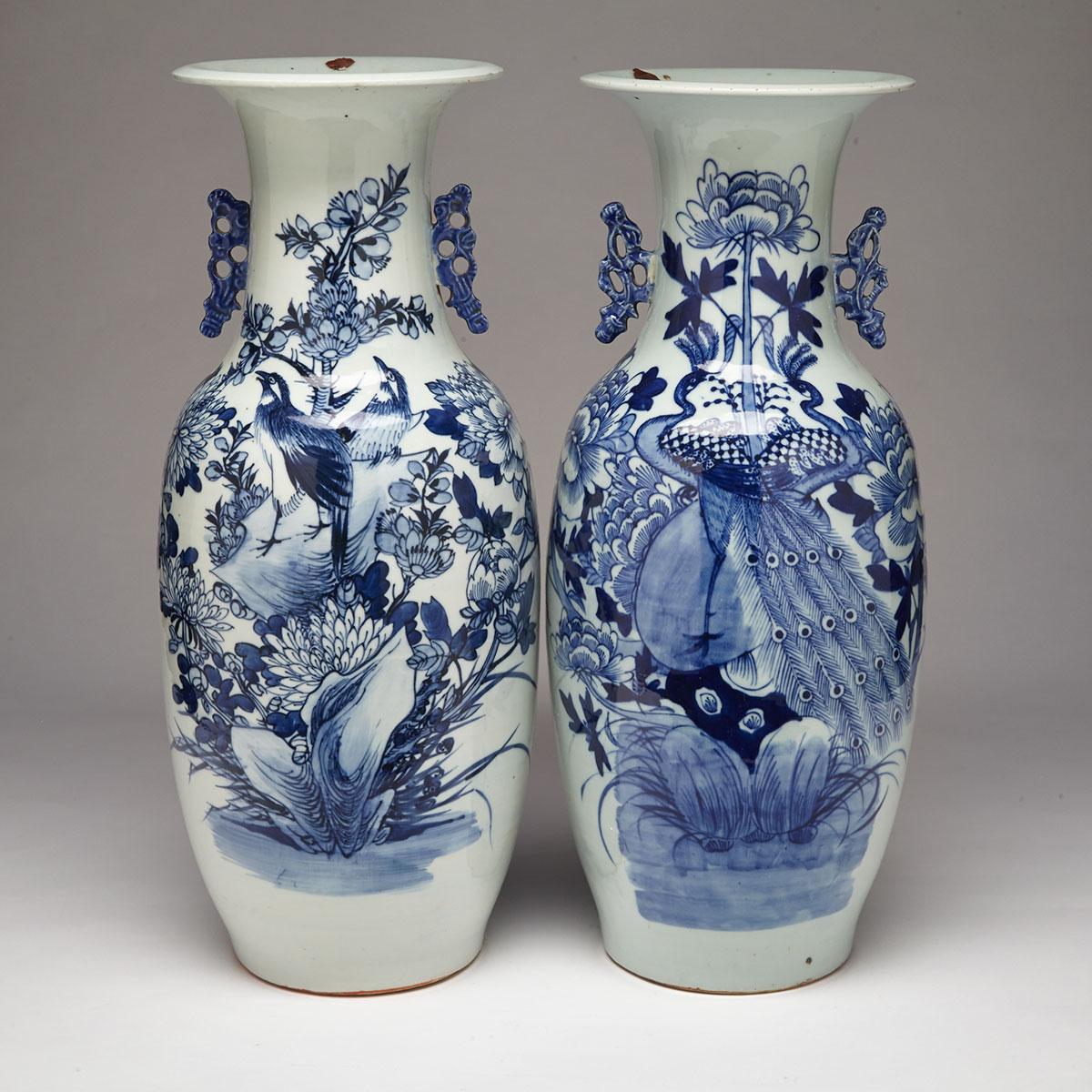 Pair of Large Blue and White Fauna Vases, Republican Period