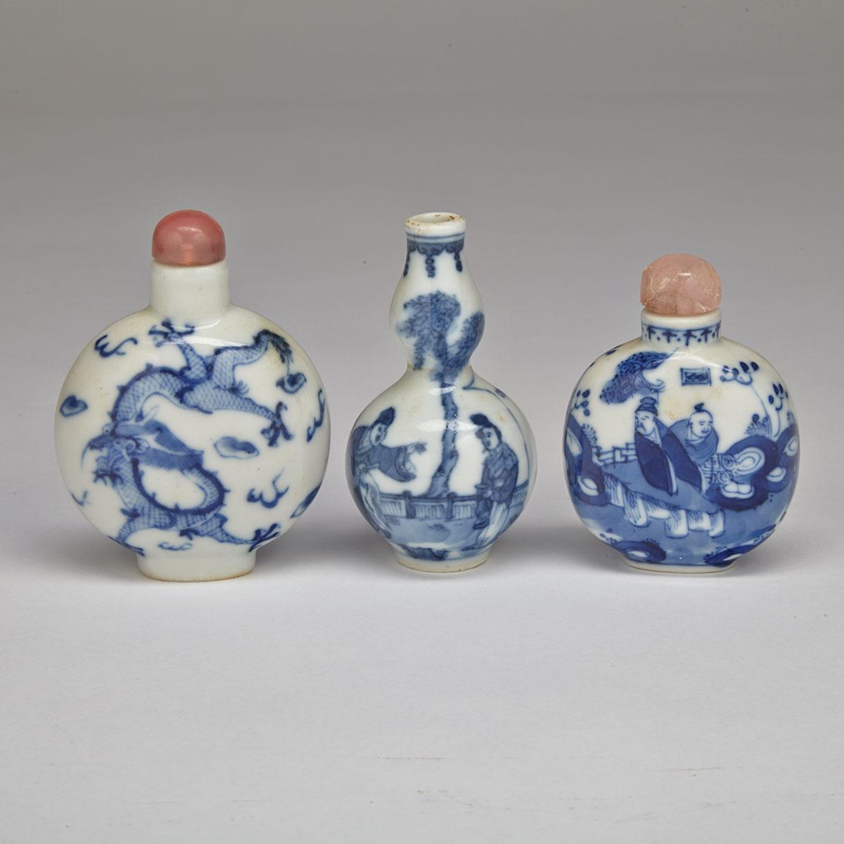 Three Blue and White Snuff Bottles