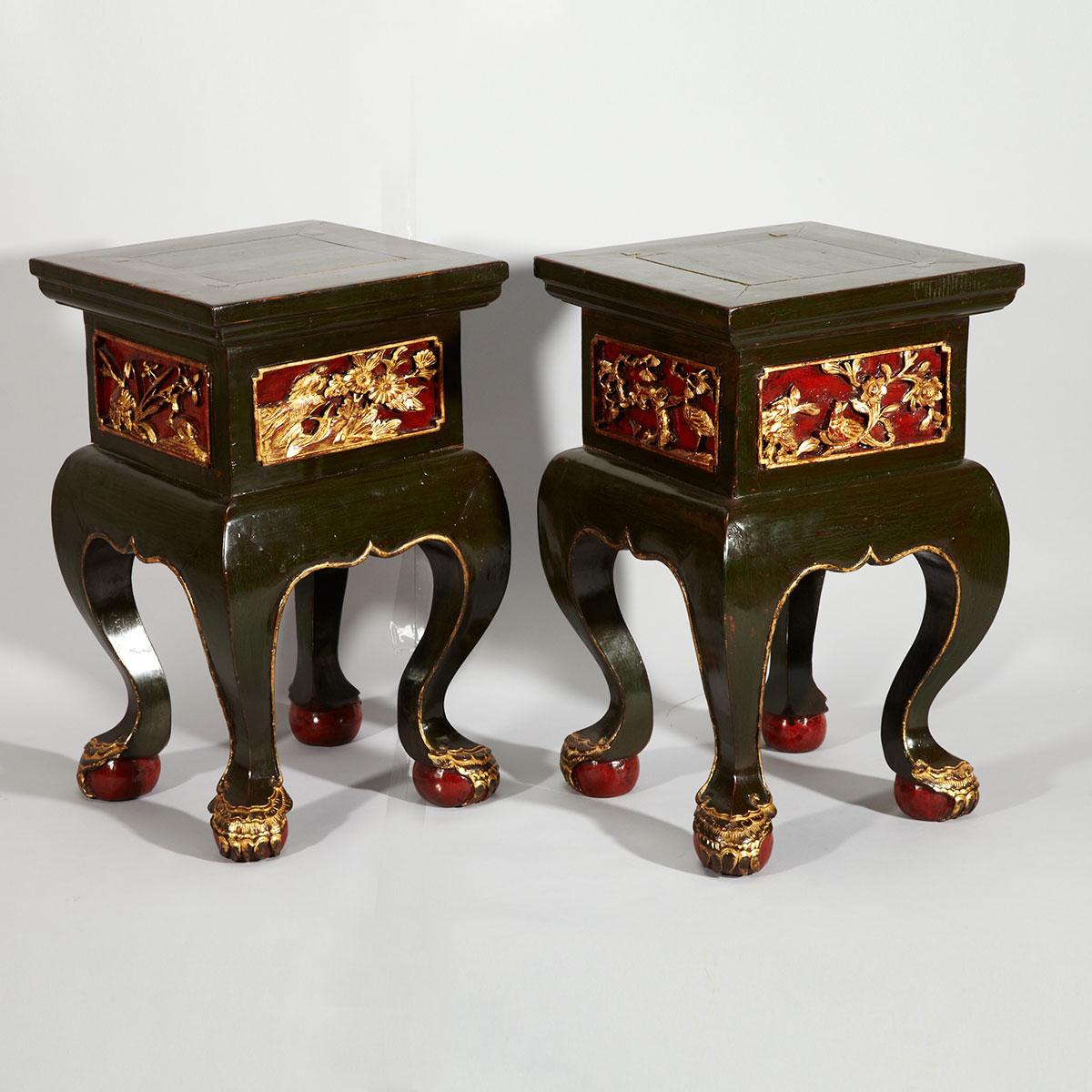 Pair of Black Lacquer Side Tables